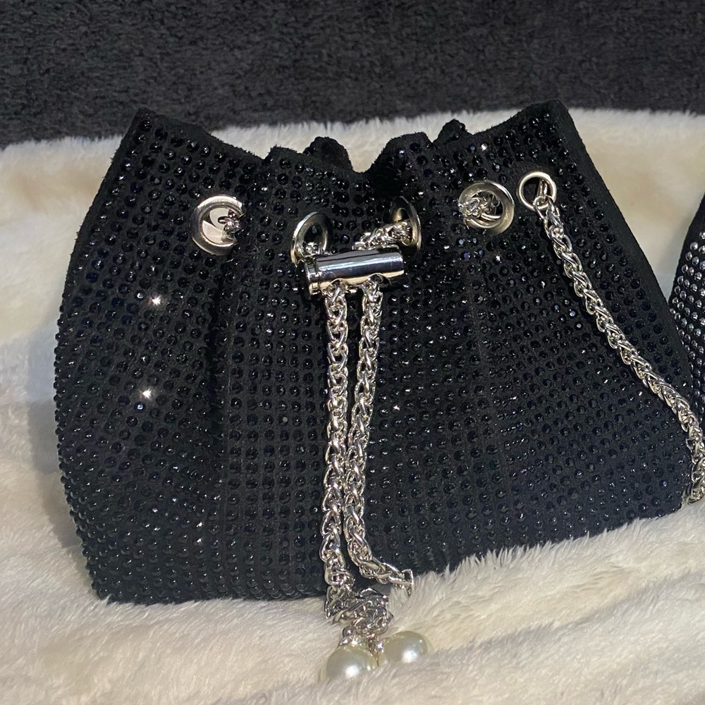 Black Rhinstone sling cum potli bag - Picture 1 of 17